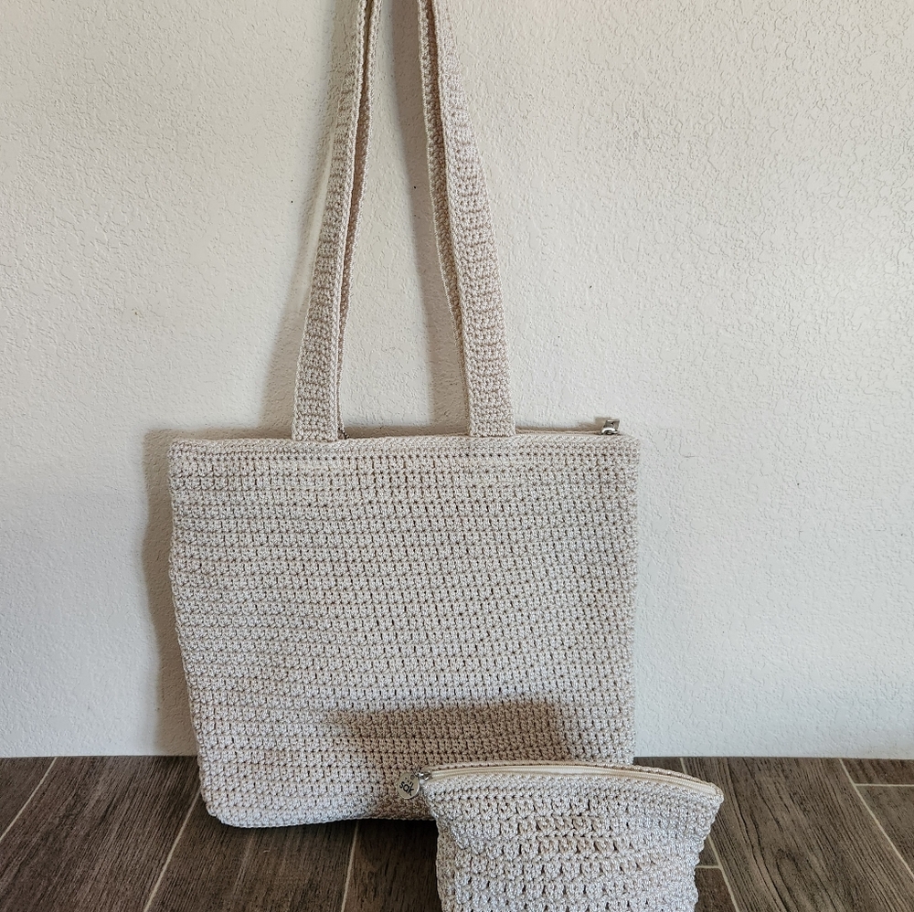 The Sak Crochet Knit Shoulder Bag and Pouch in Beige - Picture 5 of 9
